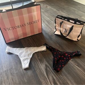 Victoria's Secret White and Black Thong Duo